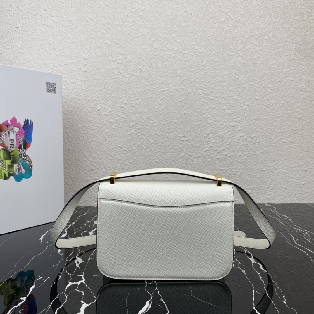 Prada Embleme Saffiano Leather Shoulder Bag Handbag White 1BD320